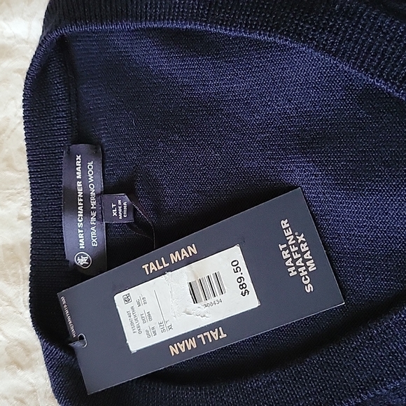 Hart Schaffner Marx Fine Merino Wool Sweater Vest Tall Man Navy Blue XLT 2XT NWT - Picture 3 of 15